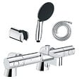GROHE - Pack mitigeur bain douche thermostatique Precision Get + douchette ronde  2 jets + flexible + support - vignette