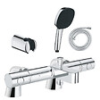 GROHE - Pack mitigeur bain douche thermostatique Precision Get + douchette carré  2 jets + flexible + support - vignette