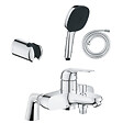 GROHE - Pack mitigeur bain douche mécanique Swift + douchette carré  2 jets + flexible + support - vignette