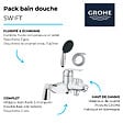 GROHE - Pack mitigeur bain douche mécanique Swift + douchette ronde  2 jets + flexible - vignette
