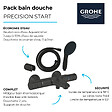 GROHE - Pack mitigeur thermostatique bain douche Precision Start noir mat + Douchette 2 jets Vitalio Start 110 + flexible + support - vignette