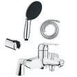 GROHE - Pack mitigeur bain douche mécanique Swift + douchette ronde  2 jets + flexible + support - vignette