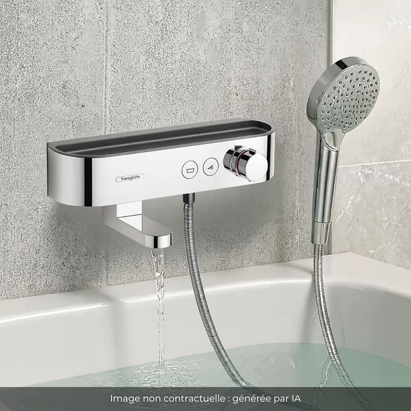 HANSGROHE - Pack mitigeur bain douche thermostatique ShowerTablet Select + Flexible Metaflex + Pommeau de douche Vernis Blend Chromé - large