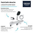GROHE - Pack mitigeur bain douche thermostatique Grohtherm 800 cosmopolitan + douchette carré  2 jets + flexible + support - vignette