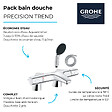GROHE - Pack mitigeur bain douche thermostatique Precision Trend + douchette ronde 2 jets + flexible - vignette