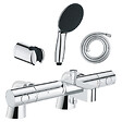 GROHE - Pack mitigeur bain douche thermostatique Grohtherm 800 cosmopolitan + douchette ronde  2 jets + flexible + support - vignette