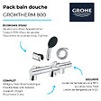 GROHE - Pack mitigeur bain douche thermostatique Grohtherm 800 cosmopolitan + douchette ronde  2 jets + flexible + support - vignette