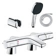 GROHE - Pack mitigeur bain douche thermostatique Precision Trend + douchette carré  2 jets + flexible + support - vignette