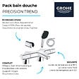 GROHE - Pack mitigeur bain douche thermostatique Precision Trend + douchette carré  2 jets + flexible + support - vignette