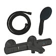 GROHE - Pack mitigeur thermostatique bain douche Precision Start noir mat + Douchette 2 jets Vitalio Start 110 et flexible - vignette