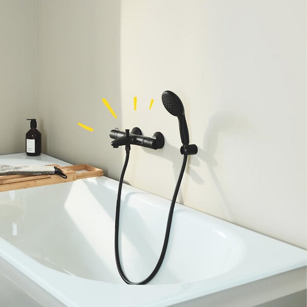 GROHE - Pack mitigeur thermostatique bain douche Precision Start noir mat + Douchette 2 jets Vitalio Start 110 et flexible - large