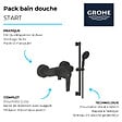 GROHE - Mitigeur douche mécanique start Black + Ensemble de douche 2 jets avec barre Noir + Panier douche - vignette
