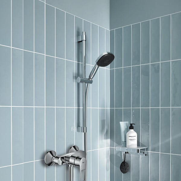 GROHE - Pack mitigeur douche mécanique StartLoop + Ensemble de douche 2 jets avec barre + Tablette de douche d'angle - large