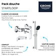 GROHE - Pack mitigeur douche mécanique StartLoop + Ensemble de douche 2 jets avec barre + Tablette de douche d'angle - vignette