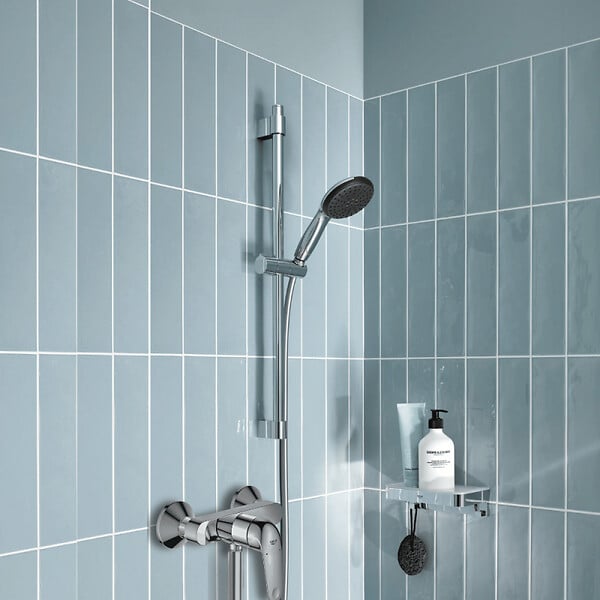 GROHE - Pack mitigeur douche mécanique StartLoop + Ensemble de douche Start 2 jets avec barre + Tablette de douche d'angle - large