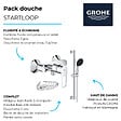GROHE - Pack mitigeur douche mécanique StartLoop + Ensemble de douche 2 jets avec barre + Panier porte-savon - vignette