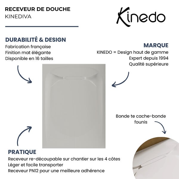 KINEDO - Receveur de douche Kinediva extra-plat 180x100 Blanc - large