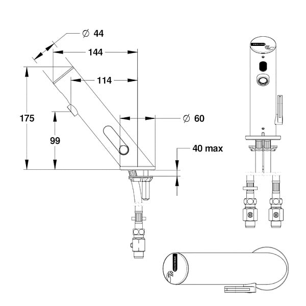 PRESTO - Mitigeur infrarouge sur plage avec RA pour lavabo Linea inox brossé - large