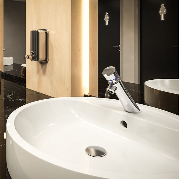 PRESTO - Robinet poussoir temporisé à manette eau froide sur plage pour lavabo Neo chrome - large