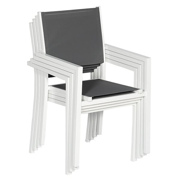 HAPPY GARDEN - Lot de 10 chaises en aluminium blanc - textilène gris - large