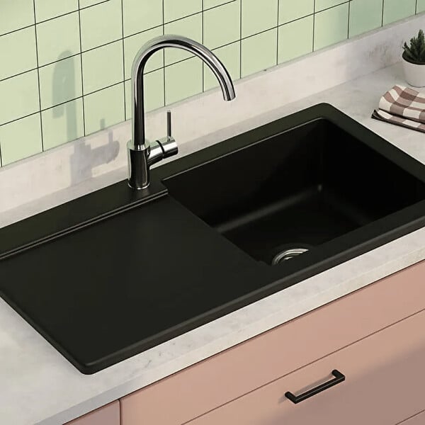 VITRA - Evier 1 cuve avec égouttoir et vidage manuel VitrA Arkitekt noir mat - large