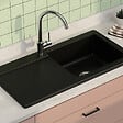 VITRA - Evier 1 cuve avec égouttoir et vidage manuel VitrA Arkitekt noir mat - vignette