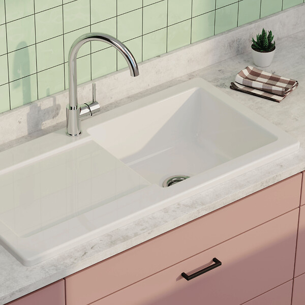 VITRA - Evier 1 cuve avec égouttoir et vidage manuel VitrA Arkitekt blanc - large