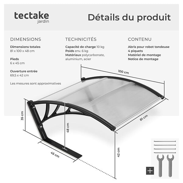 TECTAKE - Garage pour tondeuse robot DOMUS, résistant aux intempéries, 81 x 100 x 48 cm blanc transparent - large