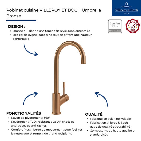 VILLEROY ET BOCH - Robinet cuisine  Umbrella bronze - large