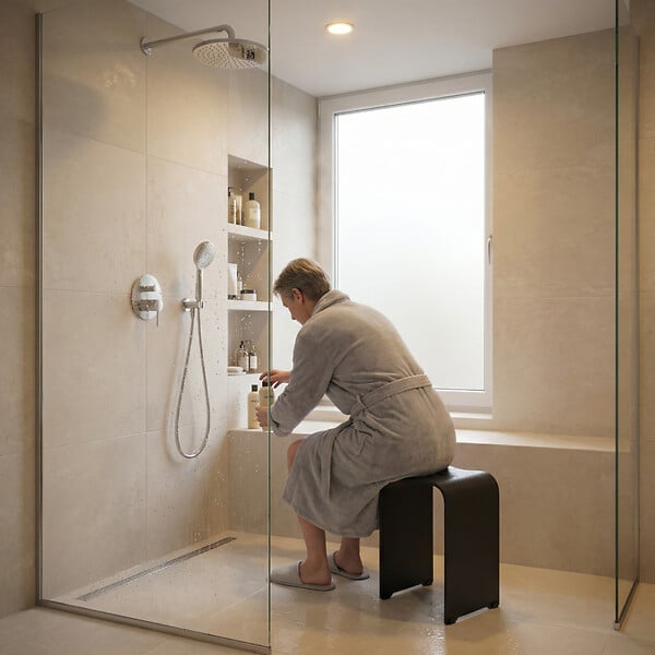 SWISS AQUA TECHNOLOGIES - Swiss Aqua Technologies Tabouret de salle de bain PMR antidérapant – sécurité et autonomie - noir, PMR (SATSTOLPLASTC) - large