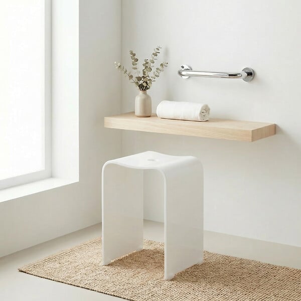 SWISS AQUA TECHNOLOGIES - Tabouret de salle de bain PMR antidérapant – sécurité et autonomie – blanc (SATSTOLPLASTB) - large