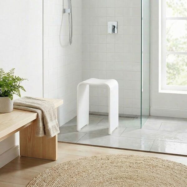 SWISS AQUA TECHNOLOGIES - Tabouret de salle de bain PMR antidérapant – sécurité et autonomie – blanc (SATSTOLPLASTB) - large