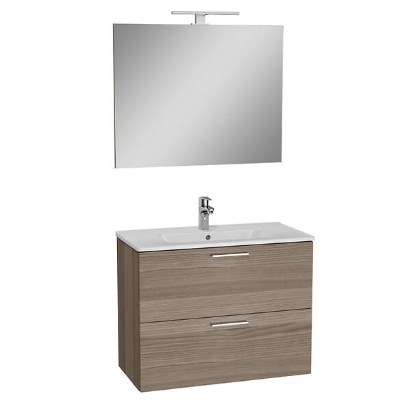 VITRA - Vitra  Mia ensemble avec meuble  pré-assemblé 79x61x39,5 cm + miroir + lavabo en céramique + éclairage LED, cordoba (MIASET80C) - large