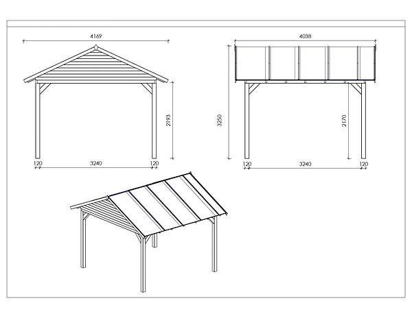 ALTANKA - Pergola de jardin 4.04x4.04m avec panneaux - traité - ALT125 - large