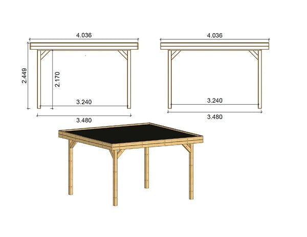 ALTANKA - Pergola de jardin 4.04x4.04m avec panneaux - traité - ALT133 - large