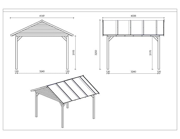 ALTANKA - Pergola de jardin 4.04x4.04m avec panneaux - traité - ALT126 - large