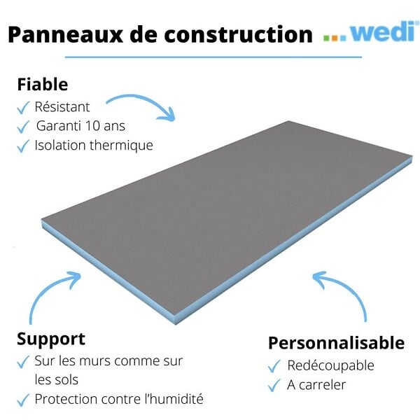WEDI - Pack 3 panneaux de construction 125 x 60 x 0,6 cm + colle polymere étanchéité 610 + bande d'armature collante - large