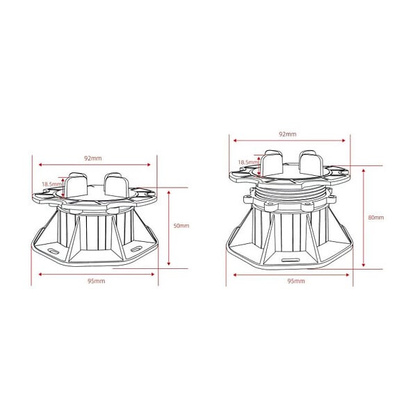 MCCOVER - Lot de 216 plots réglables 50 à 80 mm dalle et carrelage Noir - large