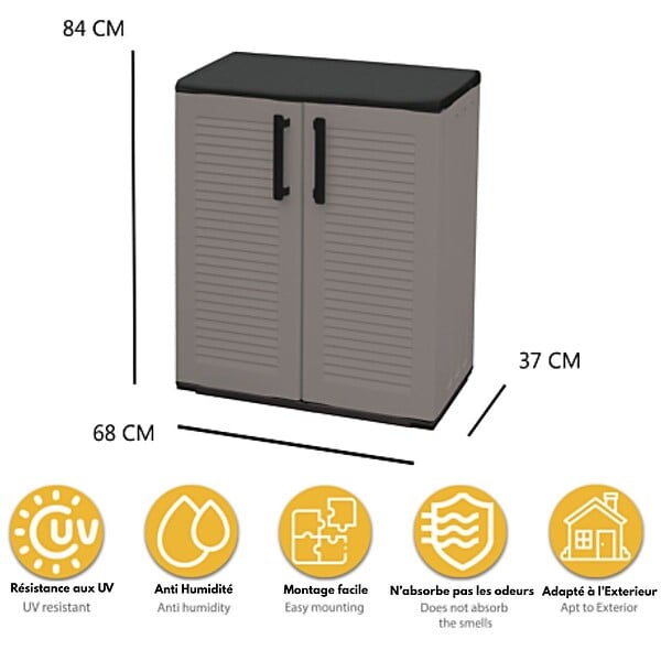 ARTPLAST - Armoire de Rangement Grise Armoire basse 2 portes Polypropylène - Meuble de rangement 68 x 37 x h84 cm ArtPlast - large