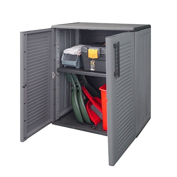 ARTPLAST - Armoire de Rangement Grise Armoire basse 2 portes Polypropylène - Meuble de rangement 68 x 37 x h84 cm ArtPlast - large