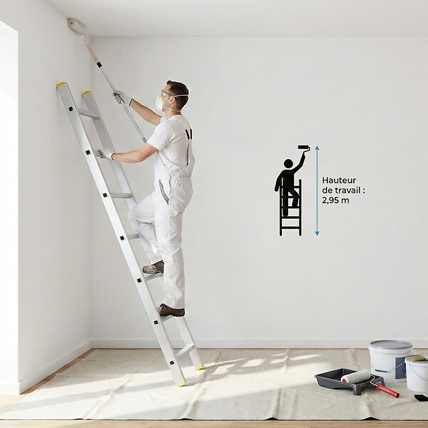 HOSTRÃ–M - Echelle simple StablePro 7 marches en aluminium, légère et durable, hauteur de travail maximale 2,95m, garantie 5 ans, charge maximale 150kg, Hostrom - large