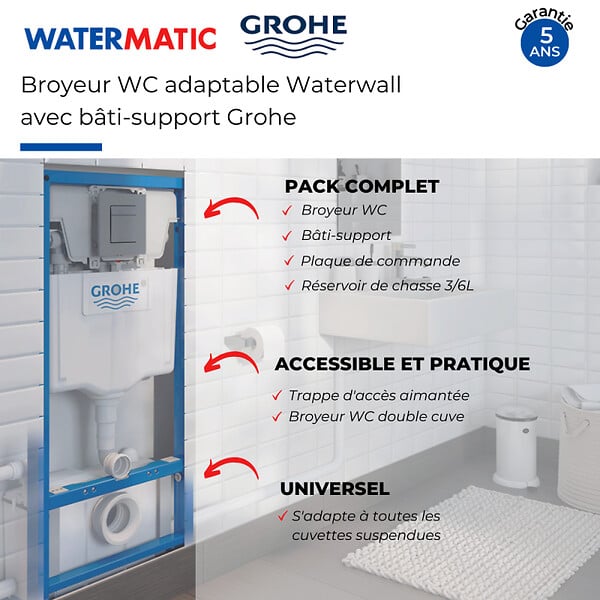 WATERMATIC - Broyeur WC adaptable Waterwall avec bâti support GROHE - large