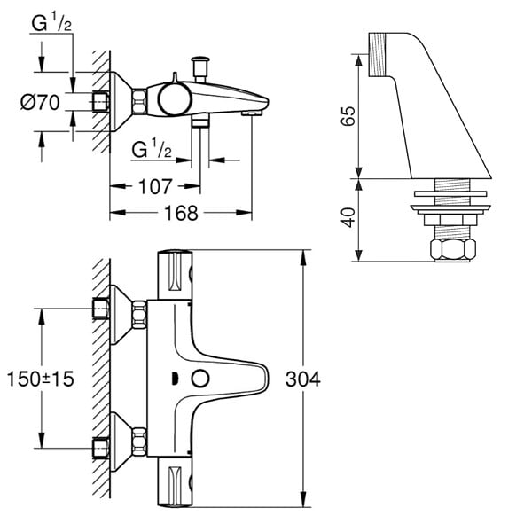 GROHE - Robinet bain thermostatique Grohtherm 800 avec colonnettes - large
