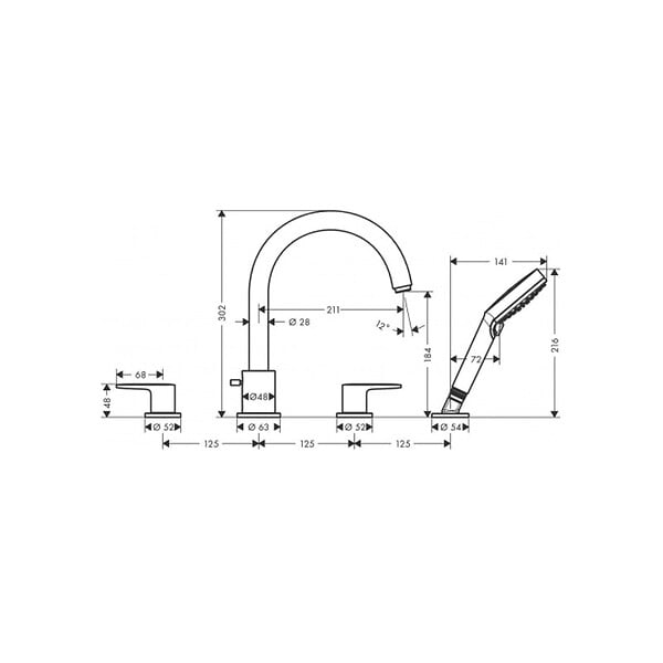 HANSGROHE - Hansgrohe Vernis Blend Set de finition mélangeur 4 trous sur bord de baignoire, Noir mat (71456670) - large