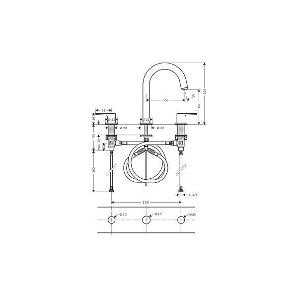 HANSGROHE - Mélangeur robinet Vernis Blend 3 trous Chromé avec tirette et vidage synthétique - large