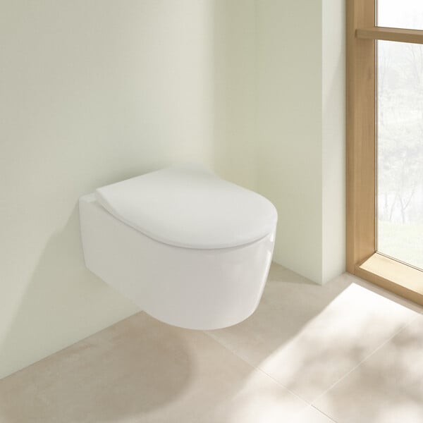 VILLEROY ET BOCH - Avento Combipack WC suspendu sans bride à fond creux DirectFlush + Abattant slim amovible avec frein de chute, Blanc (5656FS01) - large