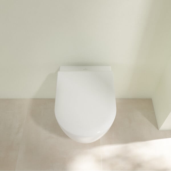 VILLEROY ET BOCH - Avento Combipack WC suspendu sans bride à fond creux DirectFlush + Abattant slim amovible avec frein de chute, Blanc (5656FS01) - large