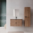 AURLANE - Pack Meuble salle de bain 80cm et Colonne de rangement - Façades Ondulées Décor Bois - MILO - vignette