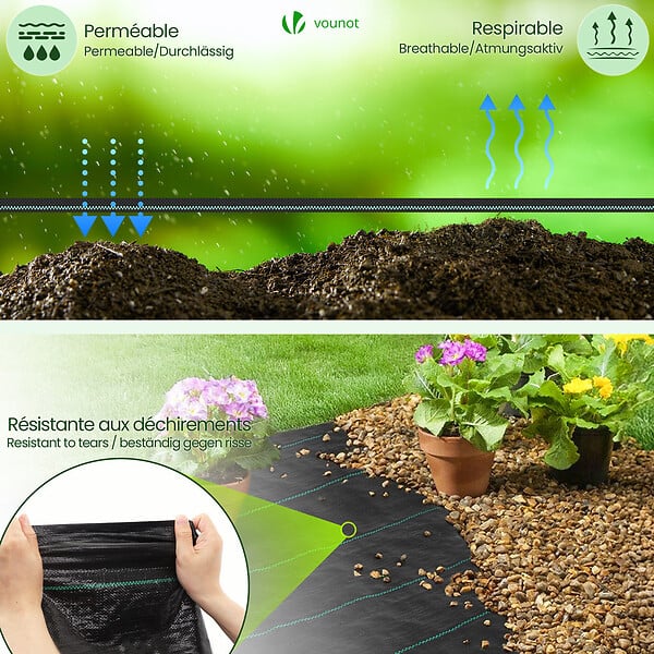 VOUNOT - Toile de paillage contre les mauvaises herbes 25Mx1M Anti-UV 100g/m2 - large