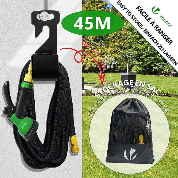 VOUNOT - Tuyau d’Arrosage Extensible 45m Renforce avec Accessoires noir - large